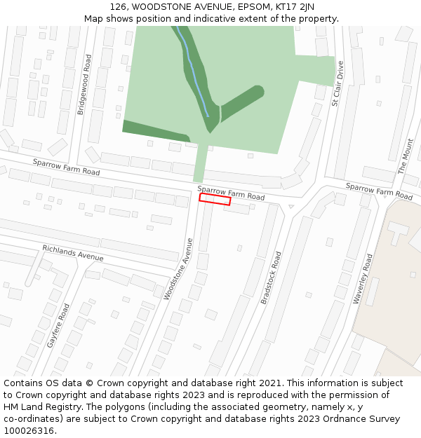 126, WOODSTONE AVENUE, EPSOM, KT17 2JN: Location map and indicative extent of plot