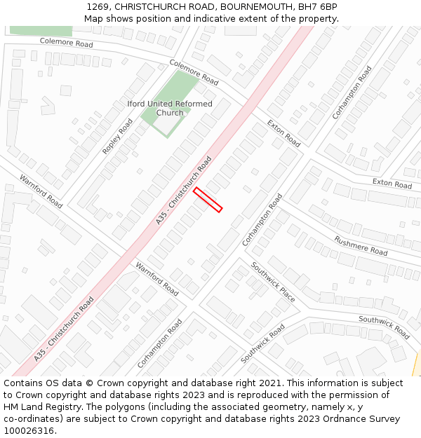 1269, CHRISTCHURCH ROAD, BOURNEMOUTH, BH7 6BP: Location map and indicative extent of plot