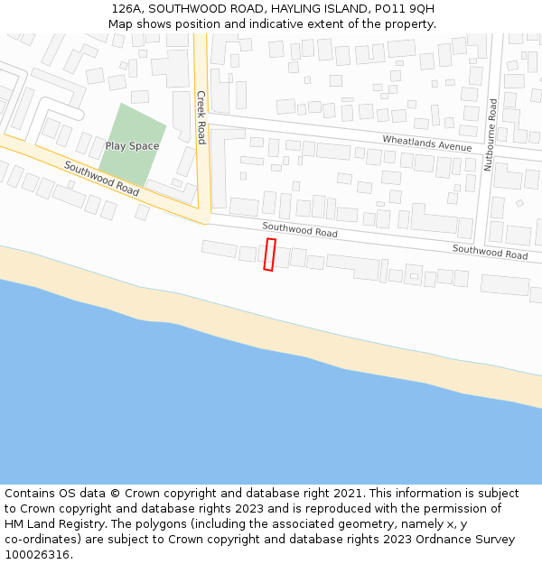 126A, SOUTHWOOD ROAD, HAYLING ISLAND, PO11 9QH: Location map and indicative extent of plot
