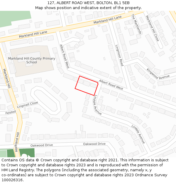127, ALBERT ROAD WEST, BOLTON, BL1 5EB: Location map and indicative extent of plot