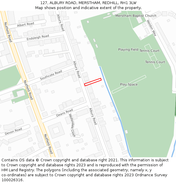 127, ALBURY ROAD, MERSTHAM, REDHILL, RH1 3LW: Location map and indicative extent of plot