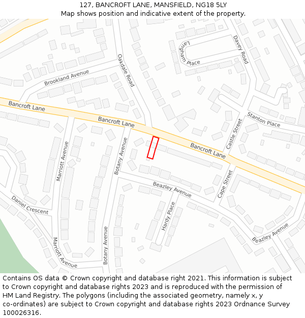 127, BANCROFT LANE, MANSFIELD, NG18 5LY: Location map and indicative extent of plot
