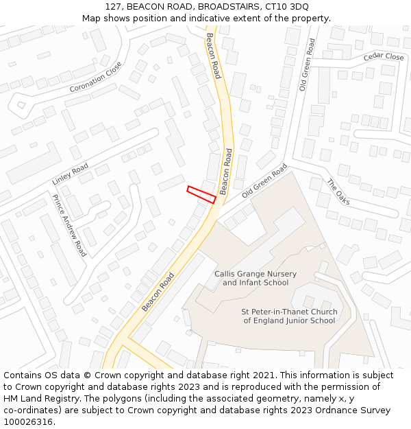 127, BEACON ROAD, BROADSTAIRS, CT10 3DQ: Location map and indicative extent of plot