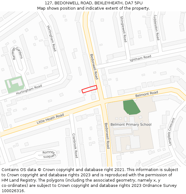 127, BEDONWELL ROAD, BEXLEYHEATH, DA7 5PU: Location map and indicative extent of plot
