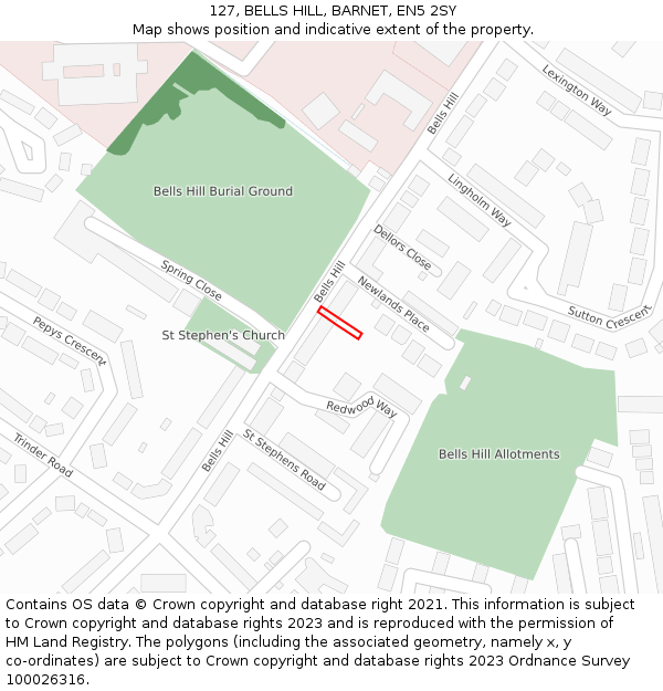 127, BELLS HILL, BARNET, EN5 2SY: Location map and indicative extent of plot