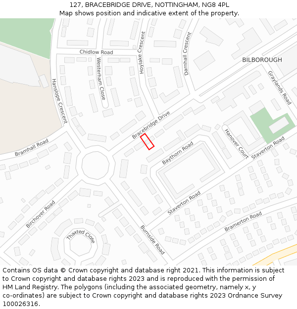127, BRACEBRIDGE DRIVE, NOTTINGHAM, NG8 4PL: Location map and indicative extent of plot