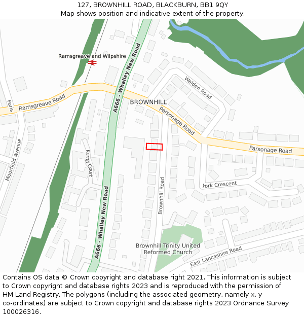127, BROWNHILL ROAD, BLACKBURN, BB1 9QY: Location map and indicative extent of plot