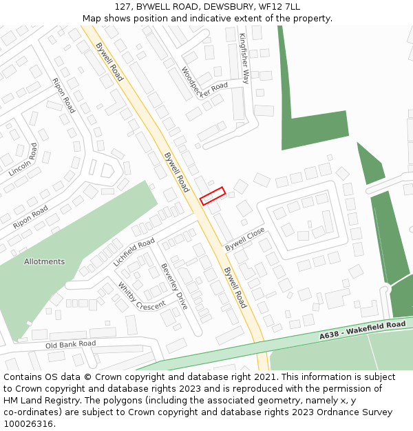 127, BYWELL ROAD, DEWSBURY, WF12 7LL: Location map and indicative extent of plot