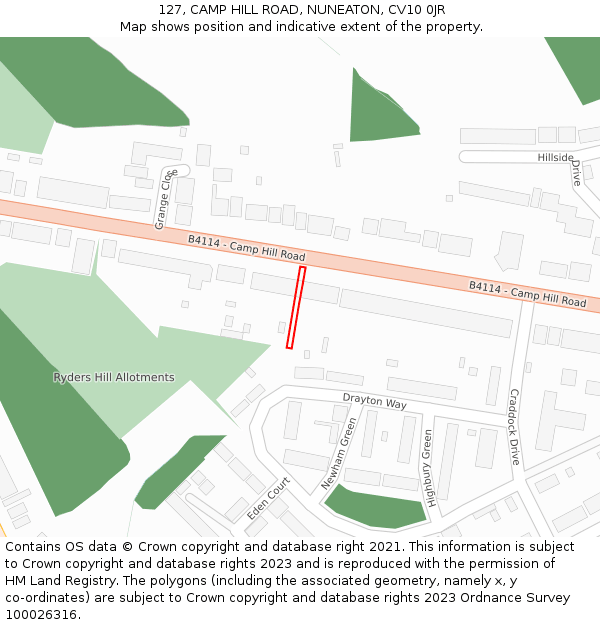 127, CAMP HILL ROAD, NUNEATON, CV10 0JR: Location map and indicative extent of plot
