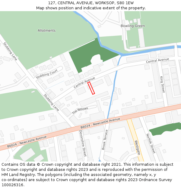 127, CENTRAL AVENUE, WORKSOP, S80 1EW: Location map and indicative extent of plot