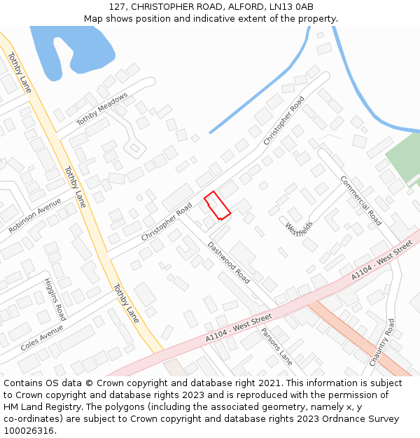 127, CHRISTOPHER ROAD, ALFORD, LN13 0AB: Location map and indicative extent of plot