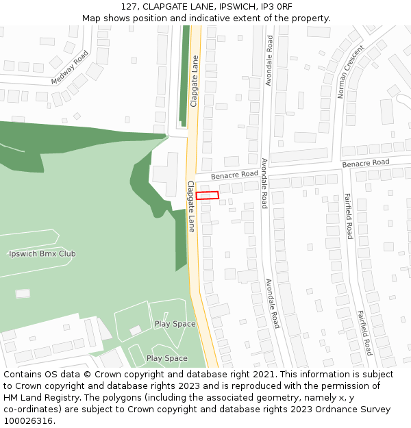 127, CLAPGATE LANE, IPSWICH, IP3 0RF: Location map and indicative extent of plot