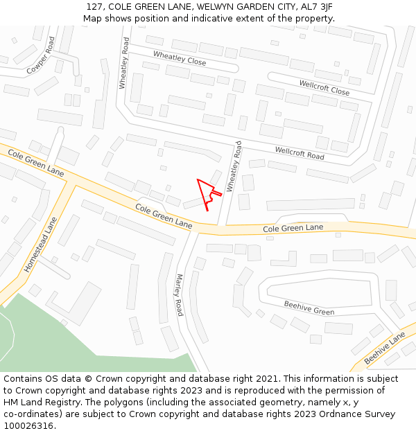 127, COLE GREEN LANE, WELWYN GARDEN CITY, AL7 3JF: Location map and indicative extent of plot