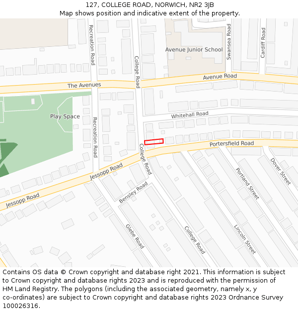 127, COLLEGE ROAD, NORWICH, NR2 3JB: Location map and indicative extent of plot