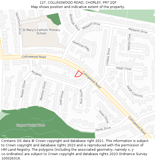 127, COLLINGWOOD ROAD, CHORLEY, PR7 2QF: Location map and indicative extent of plot