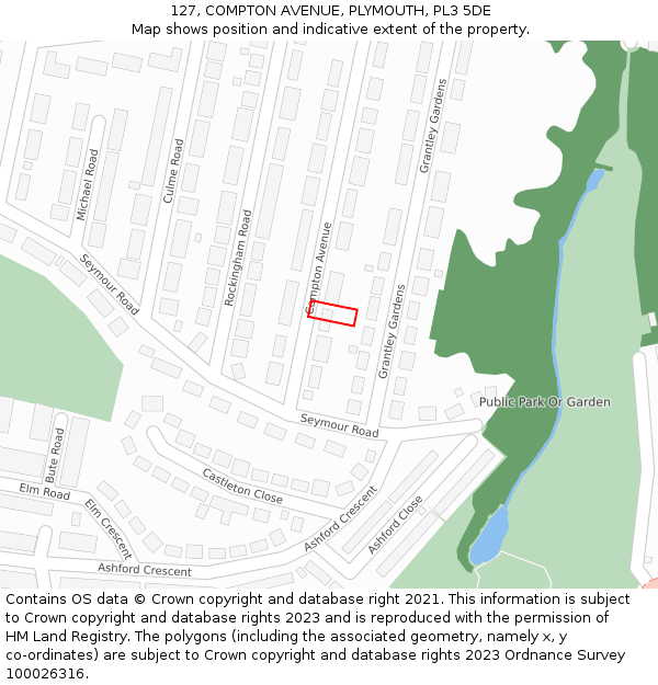 127, COMPTON AVENUE, PLYMOUTH, PL3 5DE: Location map and indicative extent of plot