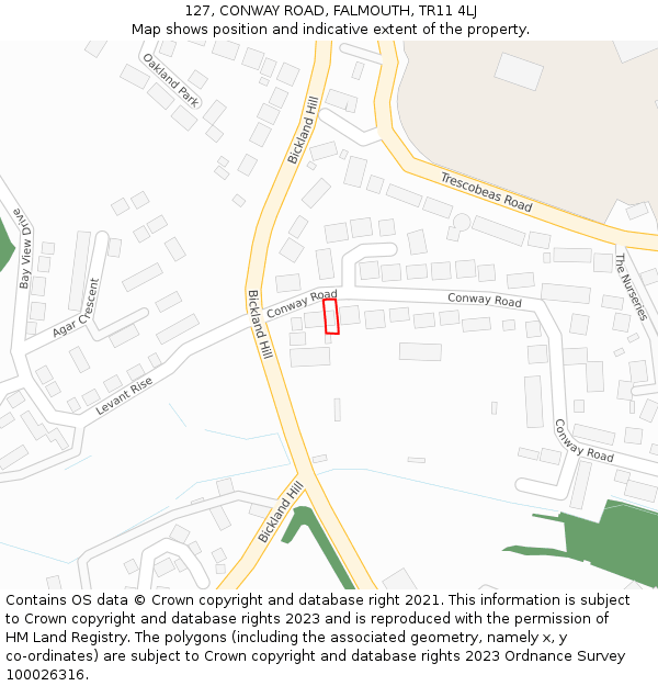 127, CONWAY ROAD, FALMOUTH, TR11 4LJ: Location map and indicative extent of plot