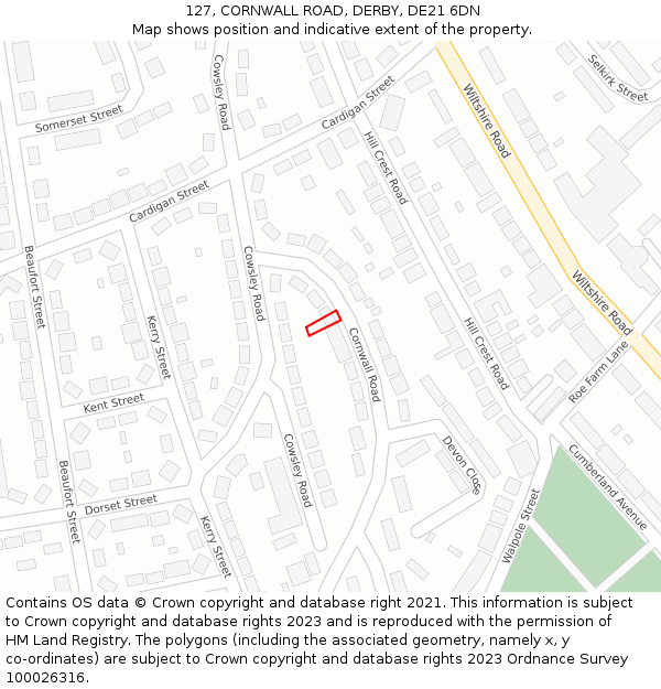 127, CORNWALL ROAD, DERBY, DE21 6DN: Location map and indicative extent of plot