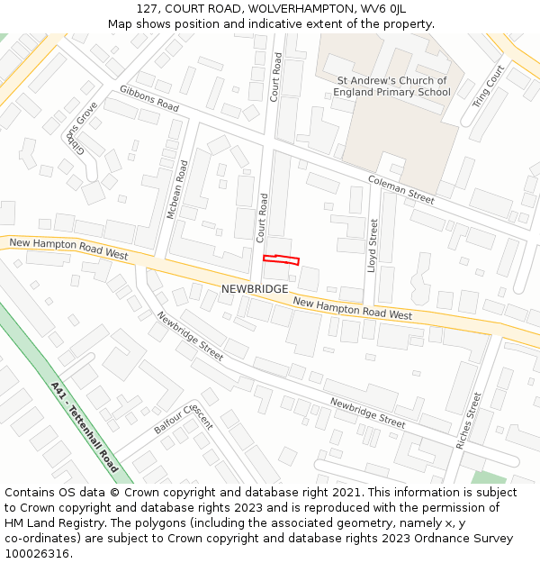 127, COURT ROAD, WOLVERHAMPTON, WV6 0JL: Location map and indicative extent of plot