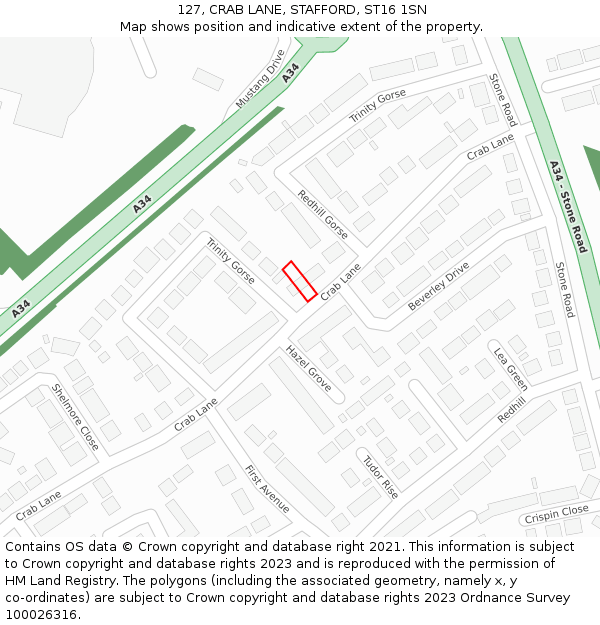 127, CRAB LANE, STAFFORD, ST16 1SN: Location map and indicative extent of plot