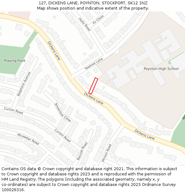 127, DICKENS LANE, POYNTON, STOCKPORT, SK12 1NZ: Location map and indicative extent of plot