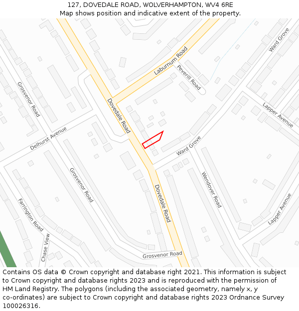 127, DOVEDALE ROAD, WOLVERHAMPTON, WV4 6RE: Location map and indicative extent of plot