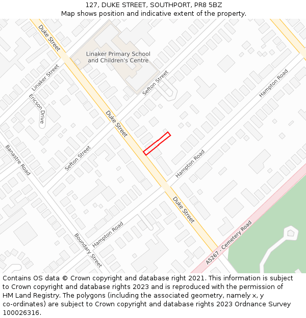 127, DUKE STREET, SOUTHPORT, PR8 5BZ: Location map and indicative extent of plot