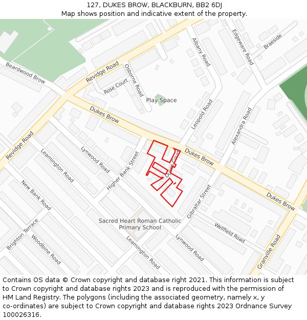 127, DUKES BROW, BLACKBURN, BB2 6DJ: Location map and indicative extent of plot