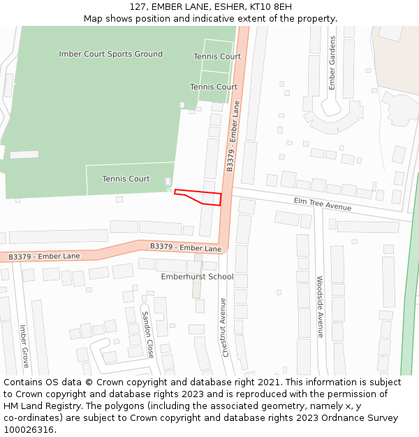 127, EMBER LANE, ESHER, KT10 8EH: Location map and indicative extent of plot