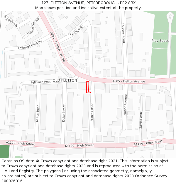 127, FLETTON AVENUE, PETERBOROUGH, PE2 8BX: Location map and indicative extent of plot