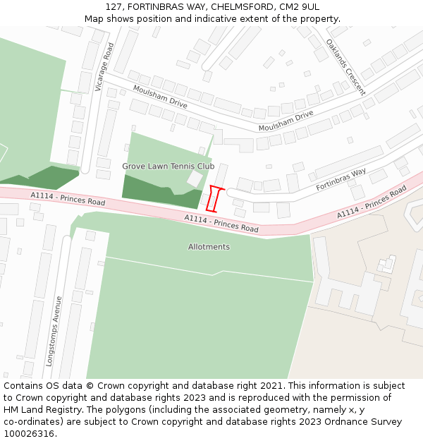 127, FORTINBRAS WAY, CHELMSFORD, CM2 9UL: Location map and indicative extent of plot
