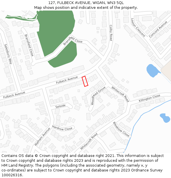 127, FULBECK AVENUE, WIGAN, WN3 5QL: Location map and indicative extent of plot