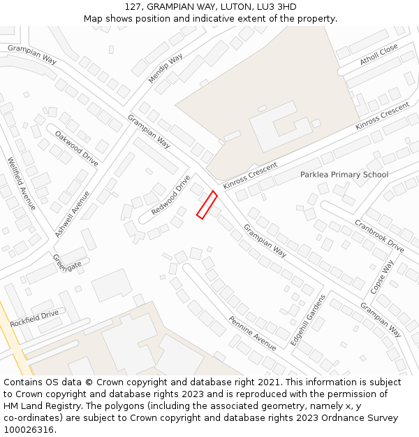 127, GRAMPIAN WAY, LUTON, LU3 3HD: Location map and indicative extent of plot