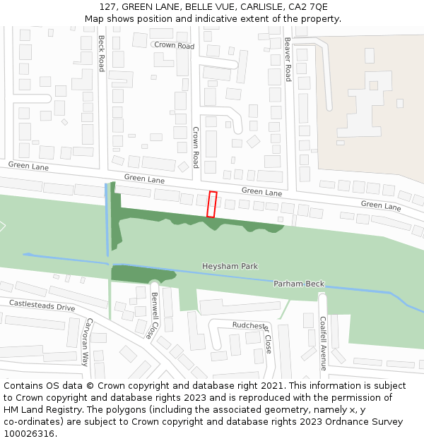 127, GREEN LANE, BELLE VUE, CARLISLE, CA2 7QE: Location map and indicative extent of plot