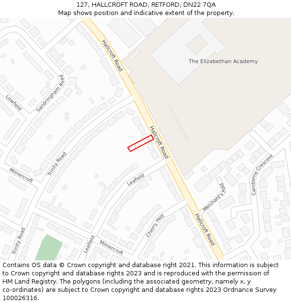 127, HALLCROFT ROAD, RETFORD, DN22 7QA: Location map and indicative extent of plot
