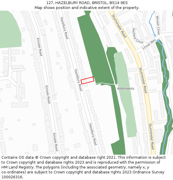 127, HAZELBURY ROAD, BRISTOL, BS14 9ES: Location map and indicative extent of plot