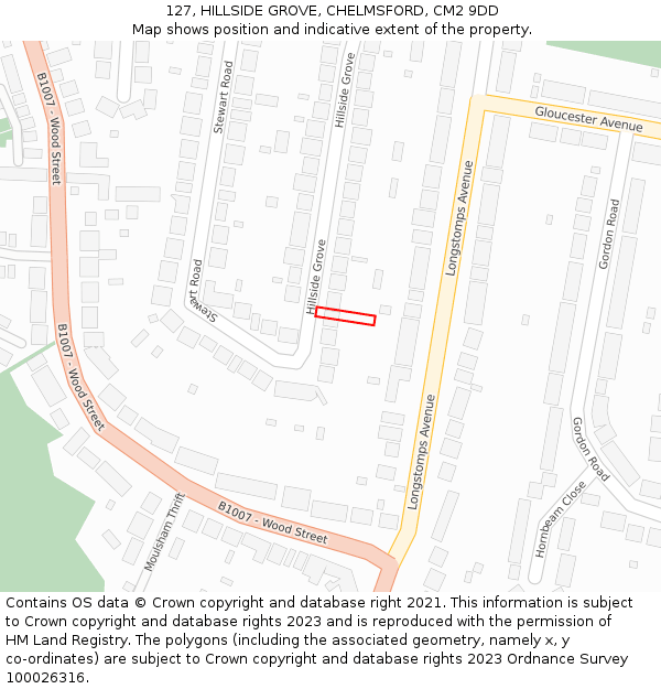 127, HILLSIDE GROVE, CHELMSFORD, CM2 9DD: Location map and indicative extent of plot
