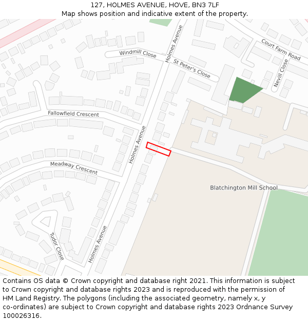 127, HOLMES AVENUE, HOVE, BN3 7LF: Location map and indicative extent of plot