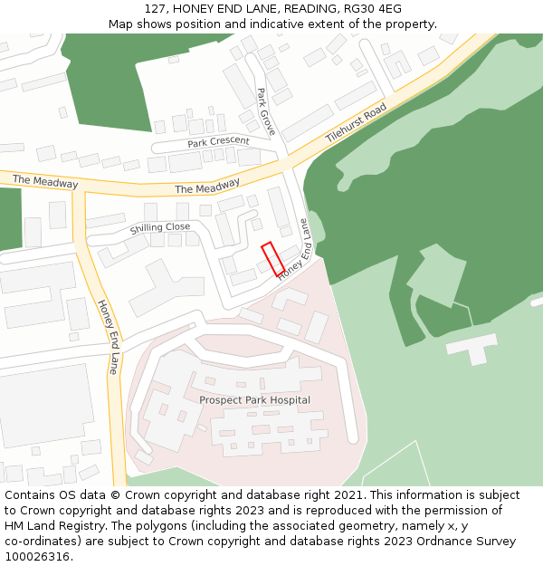127, HONEY END LANE, READING, RG30 4EG: Location map and indicative extent of plot