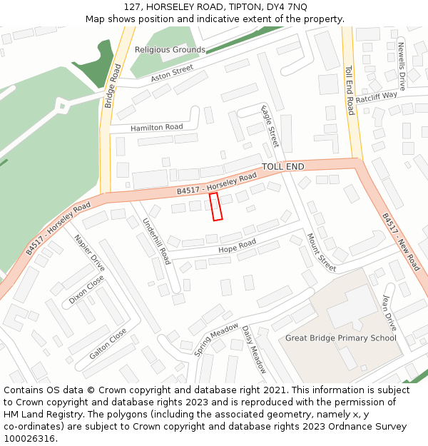 127, HORSELEY ROAD, TIPTON, DY4 7NQ: Location map and indicative extent of plot