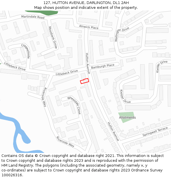 127, HUTTON AVENUE, DARLINGTON, DL1 2AH: Location map and indicative extent of plot