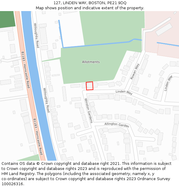 127, LINDEN WAY, BOSTON, PE21 9DQ: Location map and indicative extent of plot