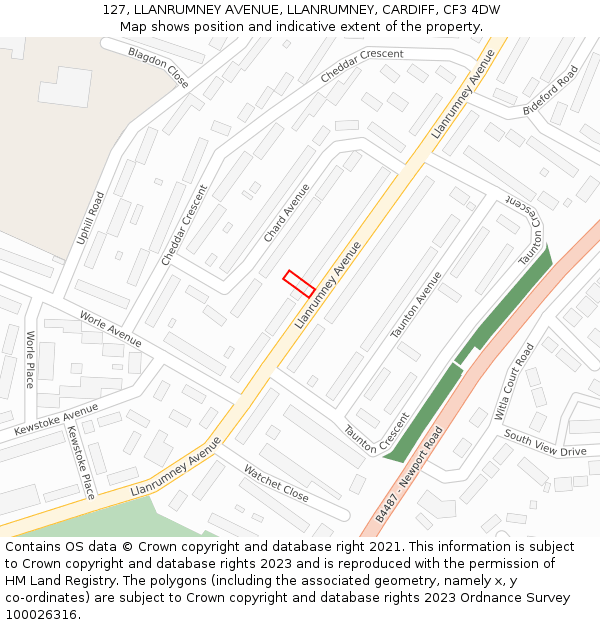 127, LLANRUMNEY AVENUE, LLANRUMNEY, CARDIFF, CF3 4DW: Location map and indicative extent of plot
