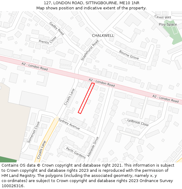 127, LONDON ROAD, SITTINGBOURNE, ME10 1NR: Location map and indicative extent of plot