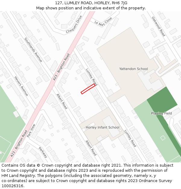 127, LUMLEY ROAD, HORLEY, RH6 7JG: Location map and indicative extent of plot