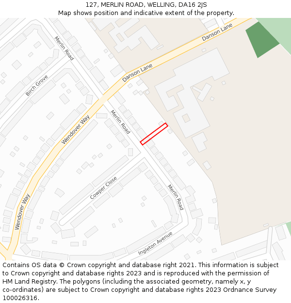 127, MERLIN ROAD, WELLING, DA16 2JS: Location map and indicative extent of plot