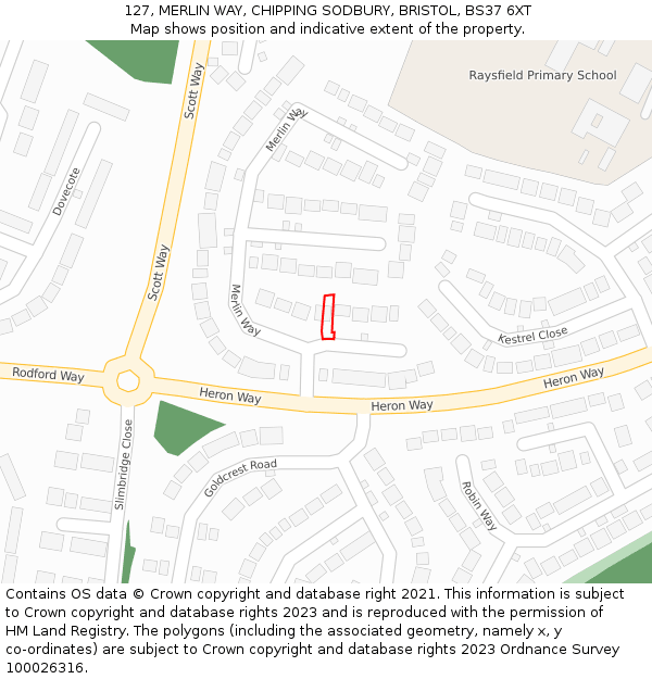127, MERLIN WAY, CHIPPING SODBURY, BRISTOL, BS37 6XT: Location map and indicative extent of plot