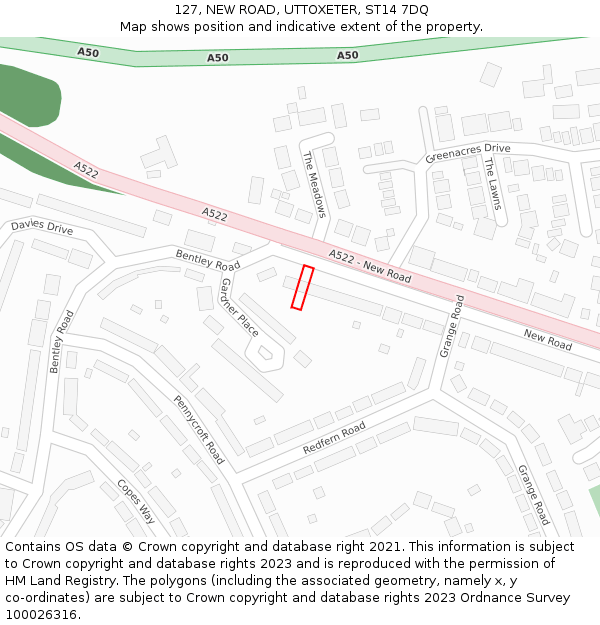 127, NEW ROAD, UTTOXETER, ST14 7DQ: Location map and indicative extent of plot