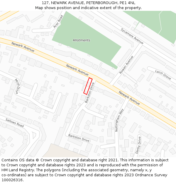 127, NEWARK AVENUE, PETERBOROUGH, PE1 4NL: Location map and indicative extent of plot