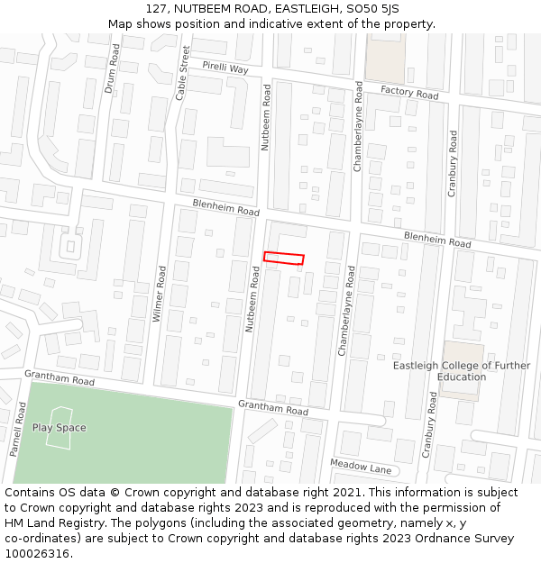 127, NUTBEEM ROAD, EASTLEIGH, SO50 5JS: Location map and indicative extent of plot